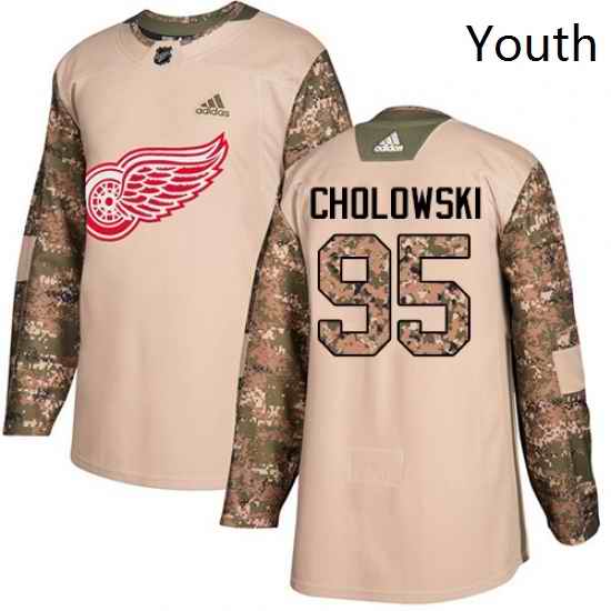 Youth Adidas Detroit Red Wings 95 Dennis Cholowski Authentic Camo Veterans Day Practice NHL Jersey